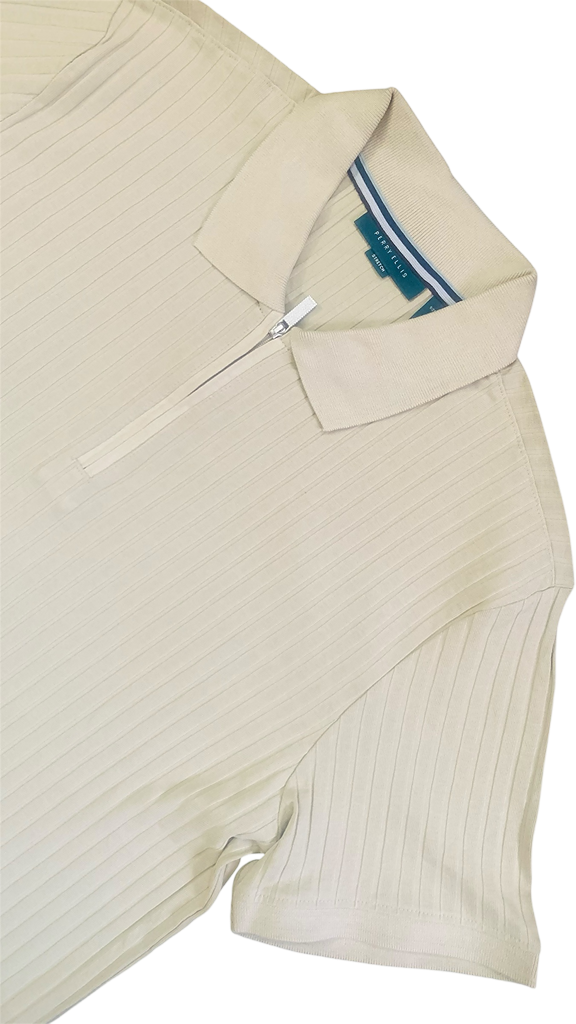Perry Ellis Zipper Polo - White Color - Image 2