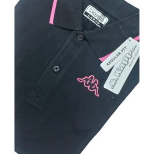 Kappa Polo - Dark Black With Pink Neck Angle Shot
