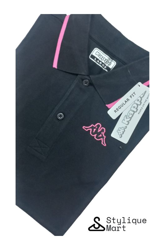 Kappa Polo - Dark Black With Pink Neck Angle Shot