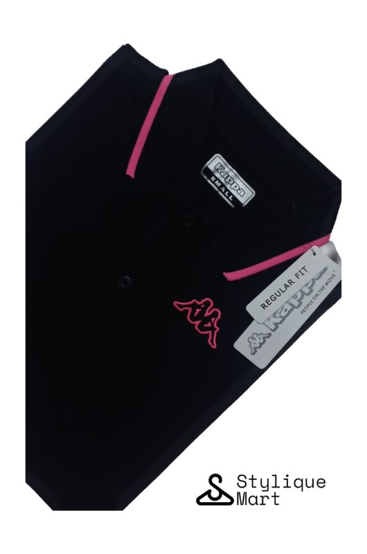 Kappa Polo - Solid Navy Blue Pink Neck Angle Shot